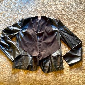 Anne Klein black faux leather flyaway jacket Sz S